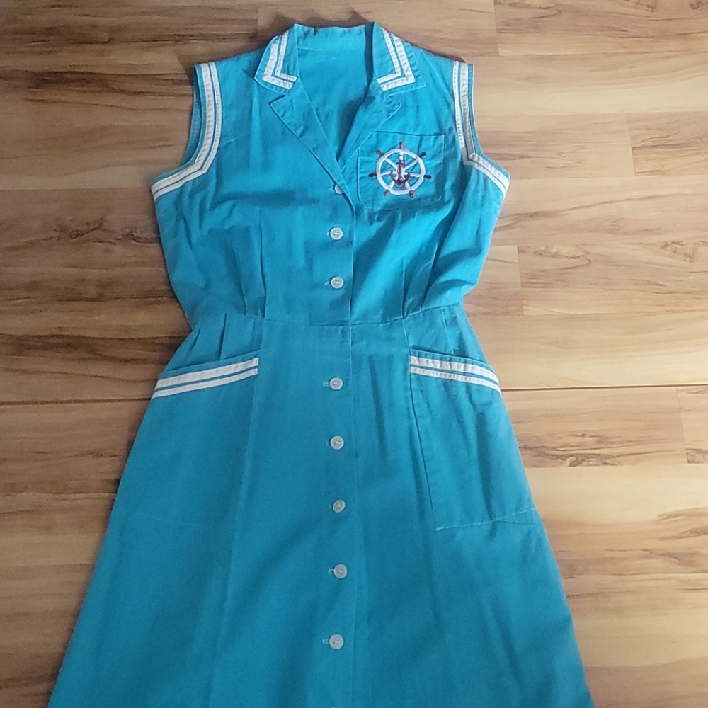 Vintage 50s Nautical Sailor Dress M - Picture 2 of 11